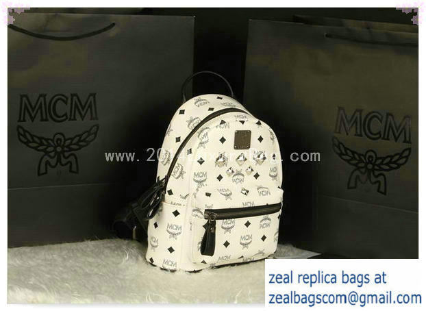 High Quality Replica MCM Stark Backpack Medium in Calf Leather 8003 White